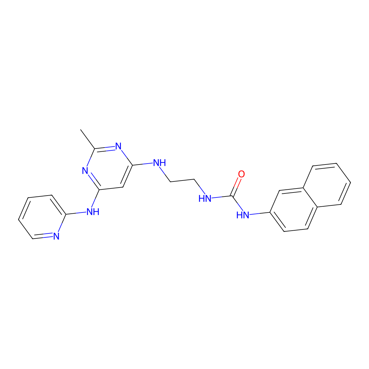 1-(2-((2-Methyl-6-(pyridin-2-ylamino)pyrimidin-4-yl)amino)ethyl)-3-(naphthalen-2-yl)urea molecular structure, CAS 1421522-36-2