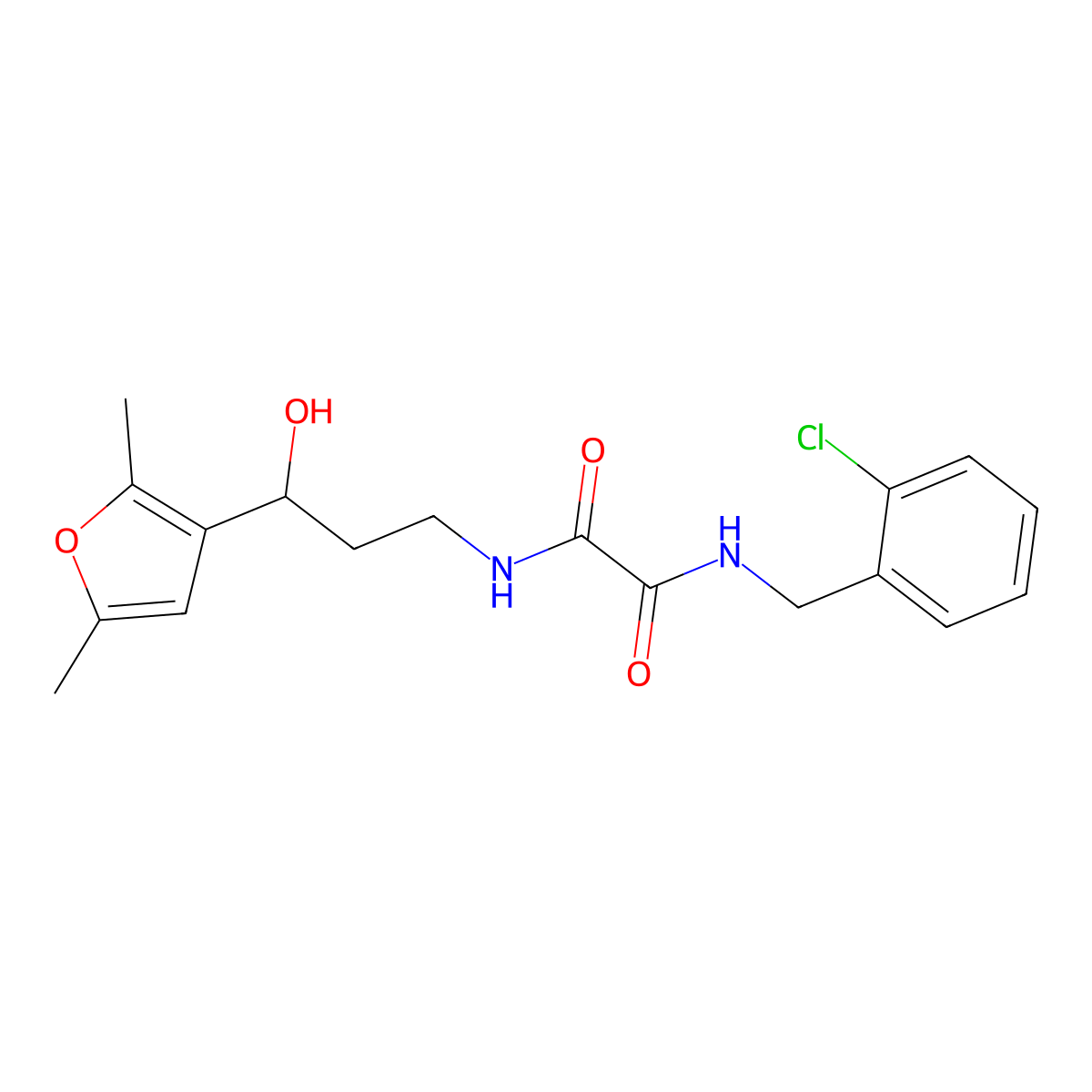 N1-(2-chlorobenzyl)-N2-(3-(2,5-dimethylfuran-3-yl)-3-hydroxypropyl)oxalamide molecular structure, CAS 1421522-40-8