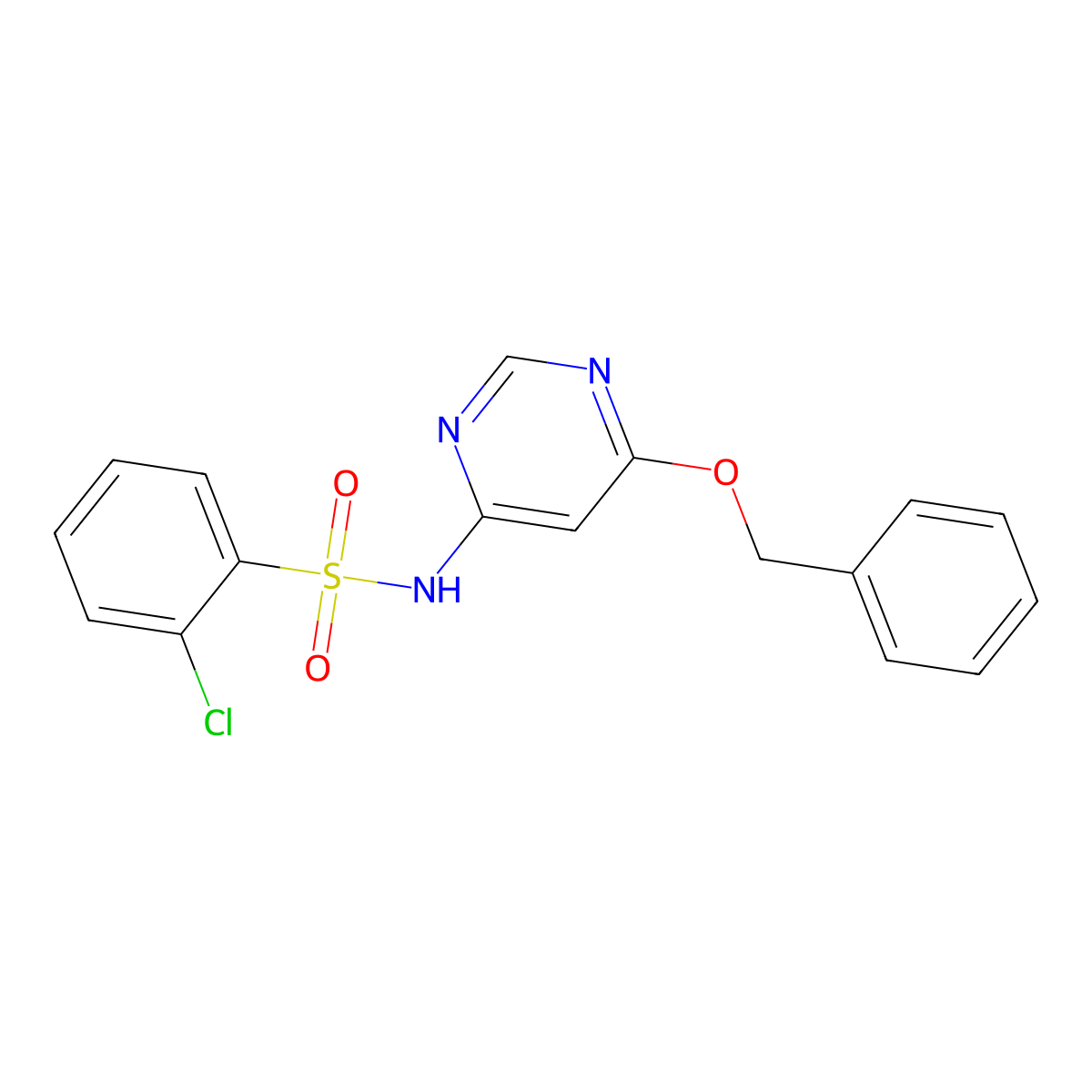 N-(6-(benzyloxy)pyrimidin-4-yl)-2-chlorobenzenesulfonamide molecular structure, CAS 1421522-43-1