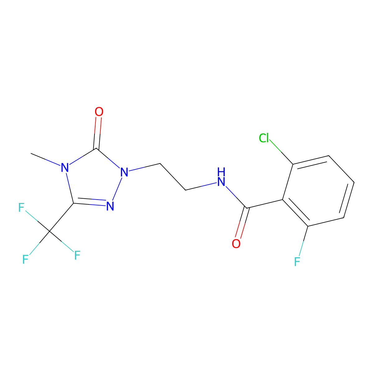 2-chloro-6-fluoro-N-{2-[4-methyl-5-oxo-3-(trifluoromethyl)-4,5-dihydro-1H-1,2,4-triazol-1-yl]ethyl}benzamide molecular structure, CAS 1421522-44-2