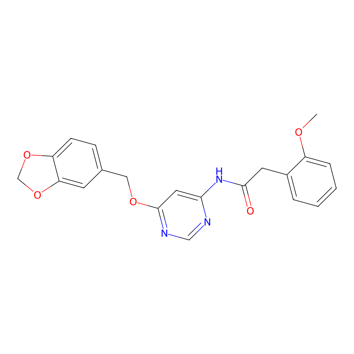 N-(6-(benzo[d][1,3]dioxol-5-ylmethoxy)pyrimidin-4-yl)-2-(2-methoxyphenyl)acetamide molecular structure, CAS 1421522-49-7