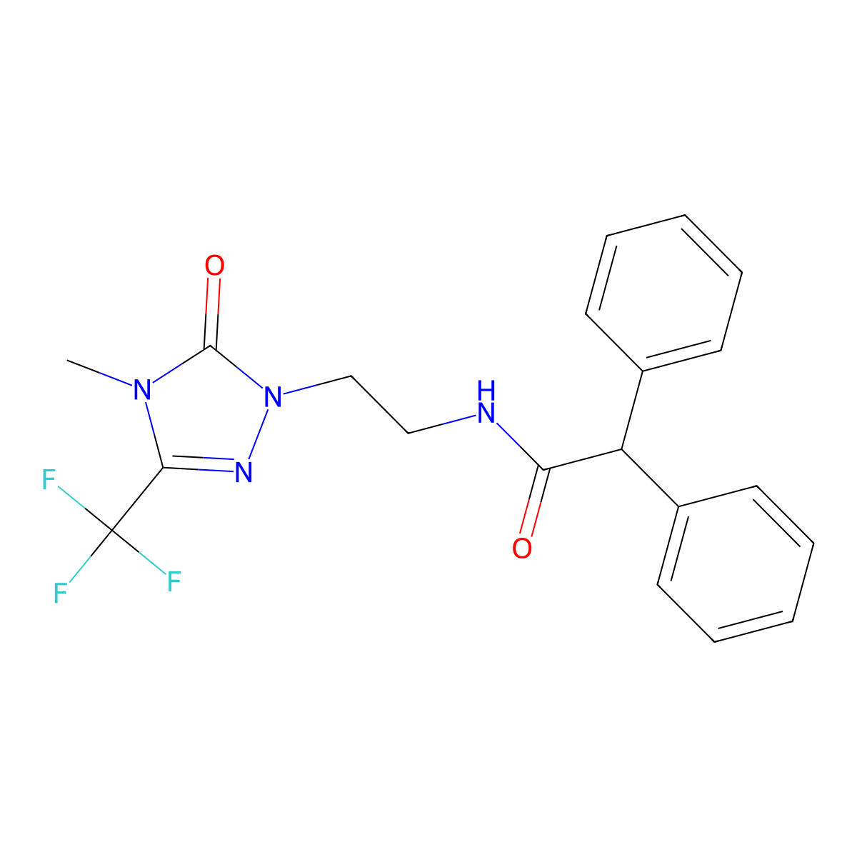 N-{2-[4-methyl-5-oxo-3-(trifluoromethyl)-4,5-dihydro-1H-1,2,4-triazol-1-yl]ethyl}-2,2-diphenylacetamide molecular structure, CAS 1421522-51-1