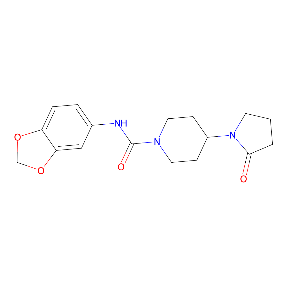 N-(benzo[d][1,3]dioxol-5-yl)-4-(2-oxopyrrolidin-1-yl)piperidine-1-carboxamide molecular structure, CAS 1421522-54-4
