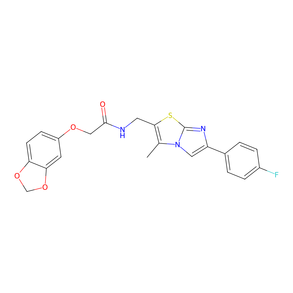 2-(benzo[d][1,3]dioxol-5-yloxy)-N-((6-(4-fluorophenyl)-3-methylimidazo[2,1-b]thiazol-2-yl)methyl)acetamide molecular structure, CAS 1421522-56-6