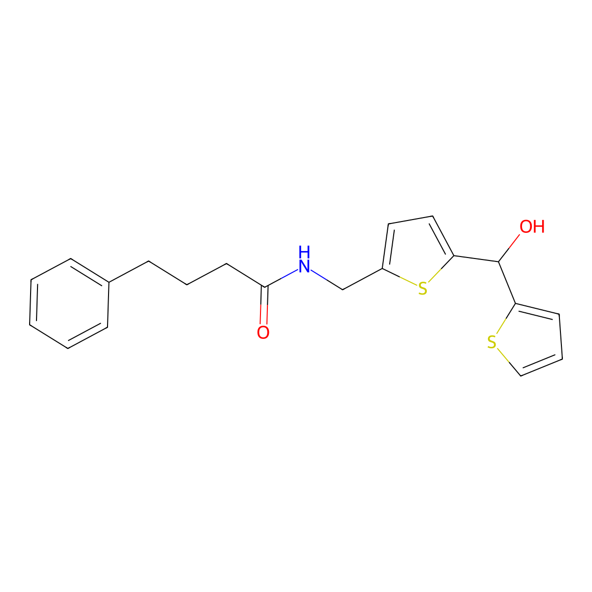 N-((5-(hydroxy(thiophen-2-yl)methyl)thiophen-2-yl)methyl)-4-phenylbutanamide molecular structure, CAS 1421522-57-7