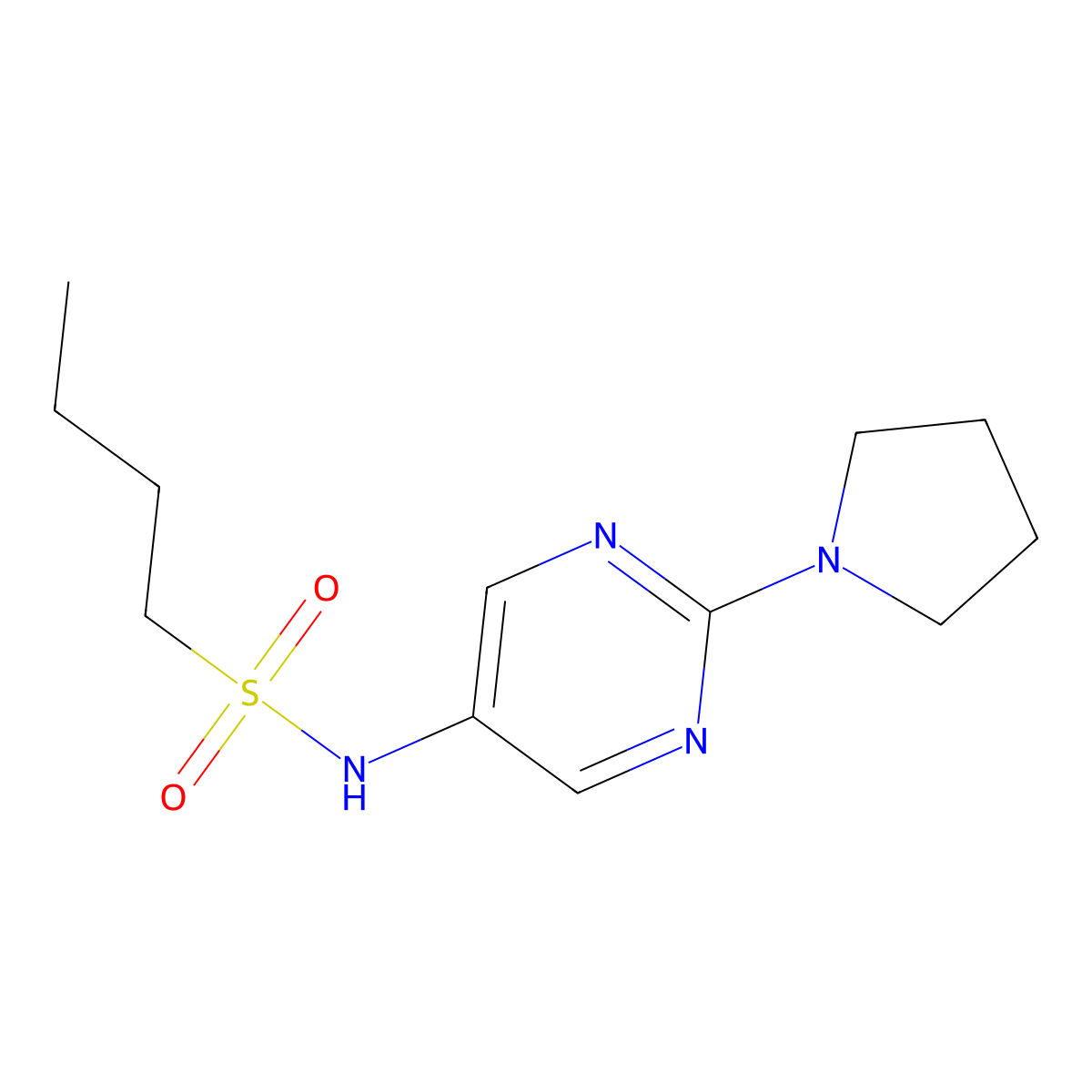 N-(2-(pyrrolidin-1-yl)pyrimidin-5-yl)butane-1-sulfonamide molecular structure, CAS 1421522-59-9