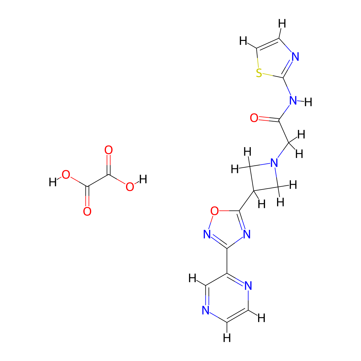 2-(3-(3-(pyrazin-2-yl)-1,2,4-oxadiazol-5-yl)azetidin-1-yl)-N-(thiazol-2-yl)acetamide oxalate molecular structure, CAS 1421522-61-3