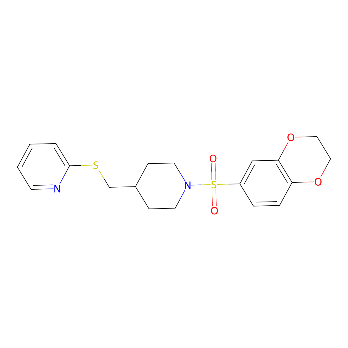 2-(((1-((2,3-Dihydrobenzo[b][1,4]dioxin-6-yl)sulfonyl)piperidin-4-yl)methyl)thio)pyridine molecular structure, CAS 1421522-65-7