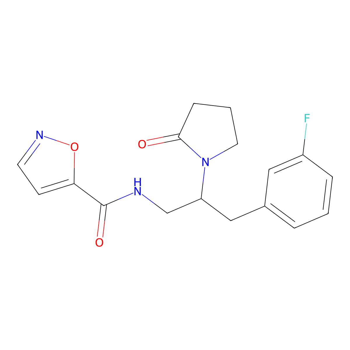 N-(3-(3-fluorophenyl)-2-(2-oxopyrrolidin-1-yl)propyl)isoxazole-5-carboxamide molecular structure, CAS 1421522-68-0