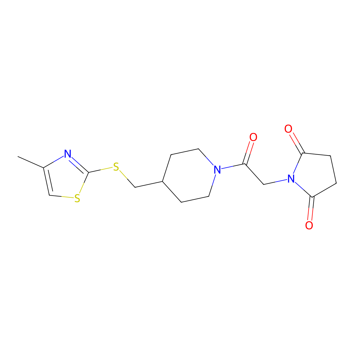 1-(2-(4-(((4-Methylthiazol-2-yl)thio)methyl)piperidin-1-yl)-2-oxoethyl)pyrrolidine-2,5-dione molecular structure, CAS 1421522-70-4