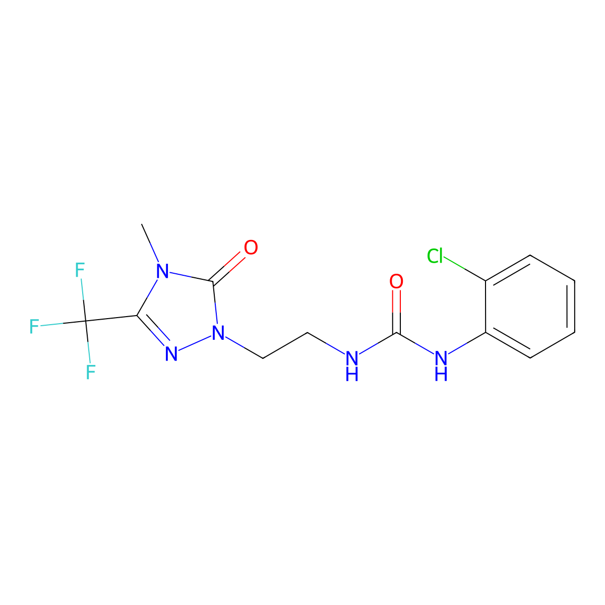 1-(2-chlorophenyl)-3-{2-[4-methyl-5-oxo-3-(trifluoromethyl)-4,5-dihydro-1H-1,2,4-triazol-1-yl]ethyl}urea molecular structure, CAS 1421522-71-5