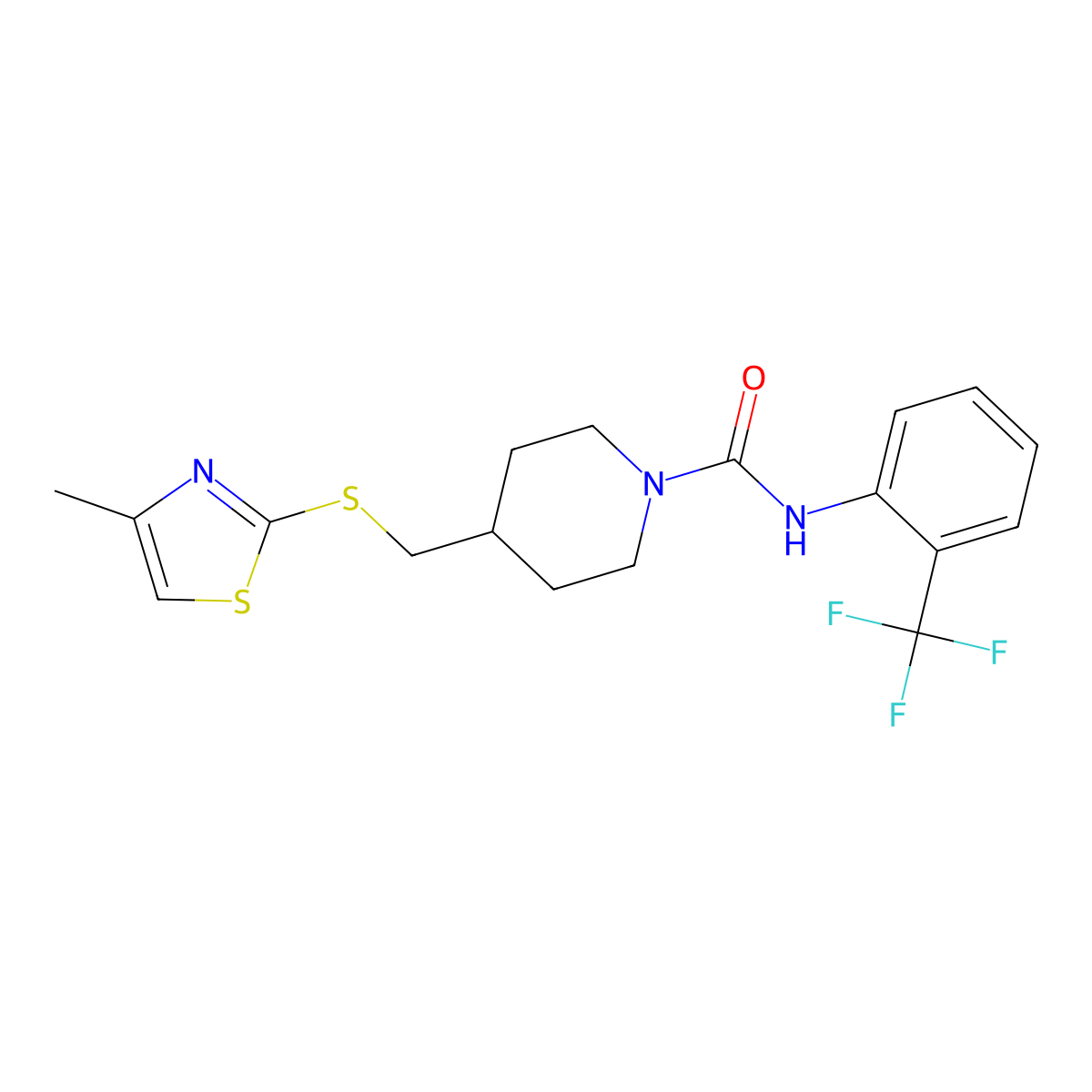 4-(((4-methylthiazol-2-yl)thio)methyl)-N-(2-(trifluoromethyl)phenyl)piperidine-1-carboxamide molecular structure, CAS 1421522-78-2