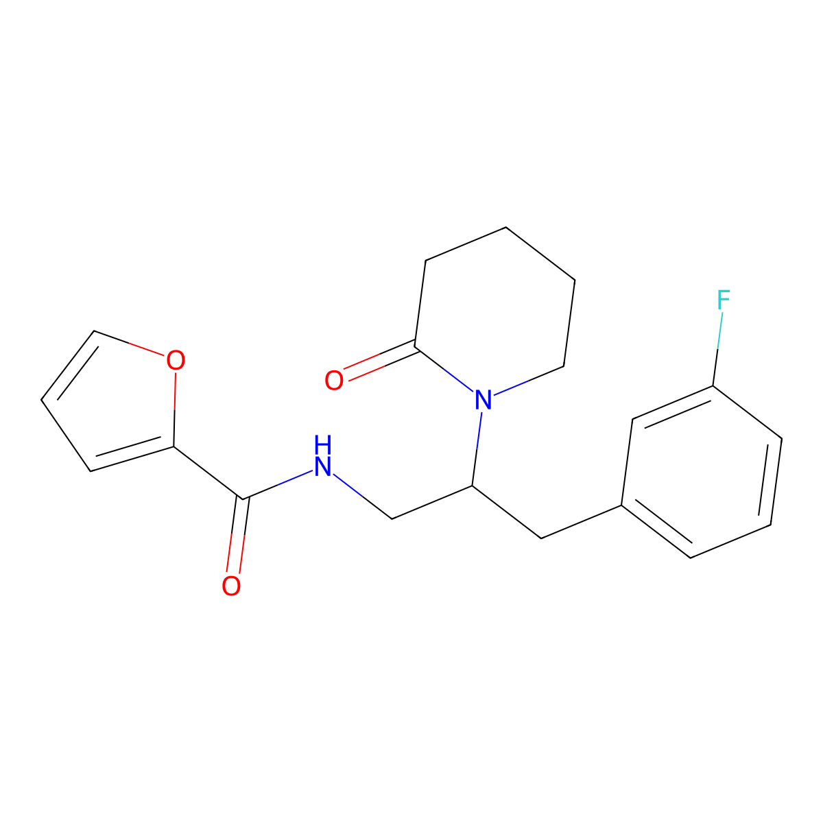 N-(3-(3-fluorophenyl)-2-(2-oxopiperidin-1-yl)propyl)furan-2-carboxamide molecular structure, CAS 1421522-80-6
