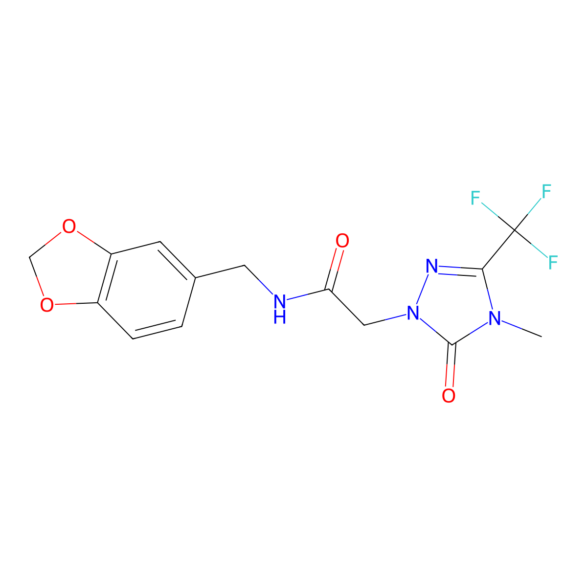 N-(benzo[d][1,3]dioxol-5-ylmethyl)-2-(4-methyl-5-oxo-3-(trifluoromethyl)-4,5-dihydro-1H-1,2,4-triazol-1-yl)acetamide molecular structure, CAS 1421522-83-9