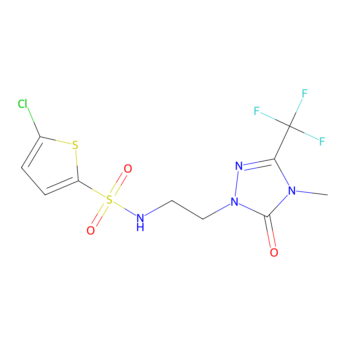 5-chloro-N-{2-[4-methyl-5-oxo-3-(trifluoromethyl)-4,5-dihydro-1H-1,2,4-triazol-1-yl]ethyl}thiophene-2-sulfonamide molecular structure, CAS 1421522-86-2