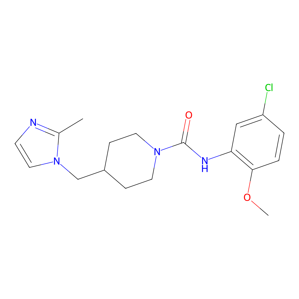 N-(5-chloro-2-methoxyphenyl)-4-((2-methyl-1H-imidazol-1-yl)methyl)piperidine-1-carboxamide molecular structure, CAS 1421522-88-4