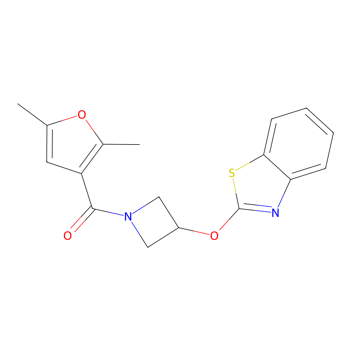 (3-(Benzo[d]thiazol-2-yloxy)azetidin-1-yl)(2,5-dimethylfuran-3-yl)methanone molecular structure, CAS 1421522-90-8