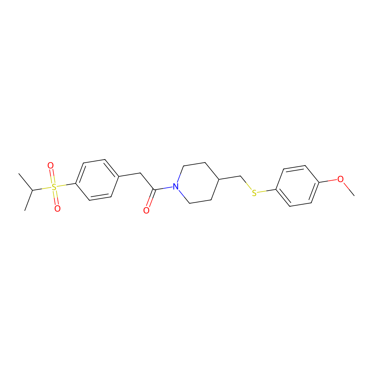 2-(4-(Isopropylsulfonyl)phenyl)-1-(4-(((4-methoxyphenyl)thio)methyl)piperidin-1-yl)ethanone molecular structure, CAS 1421523-00-3