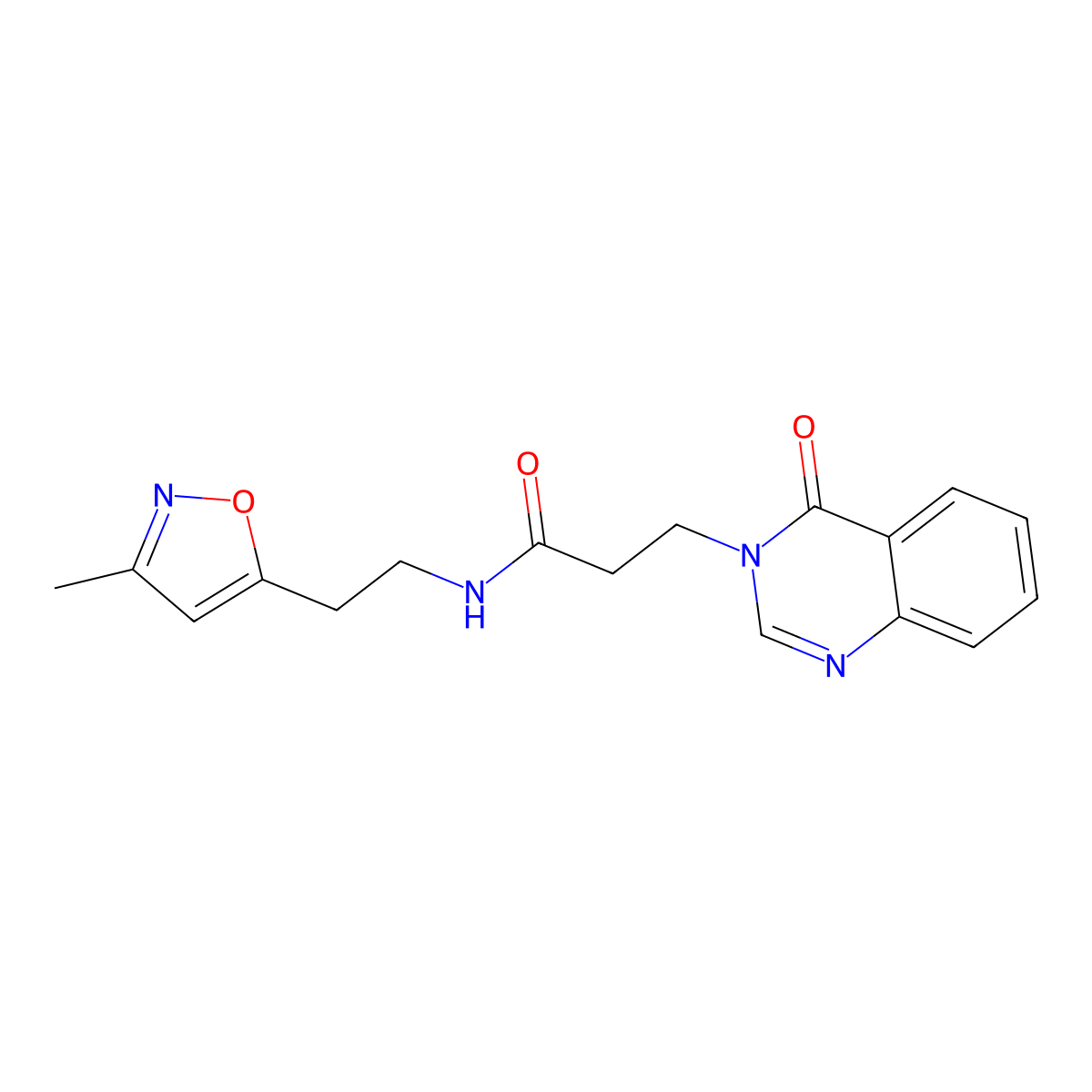 N-(2-(3-methylisoxazol-5-yl)ethyl)-3-(4-oxoquinazolin-3(4H)-yl)propanamide molecular structure, CAS 1421523-03-6