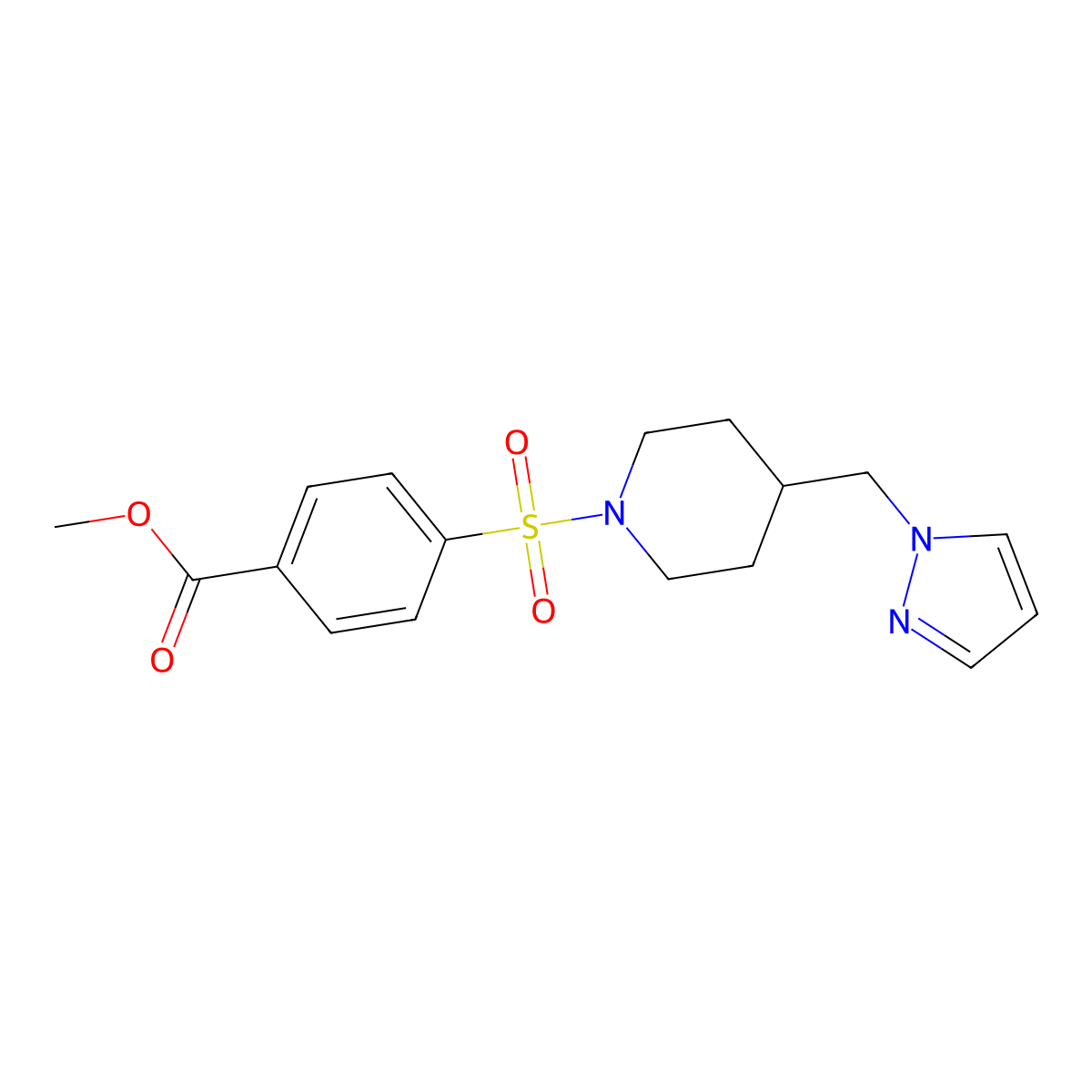 methyl 4-((4-((1H-pyrazol-1-yl)methyl)piperidin-1-yl)sulfonyl)benzoate molecular structure, CAS 1421523-11-6