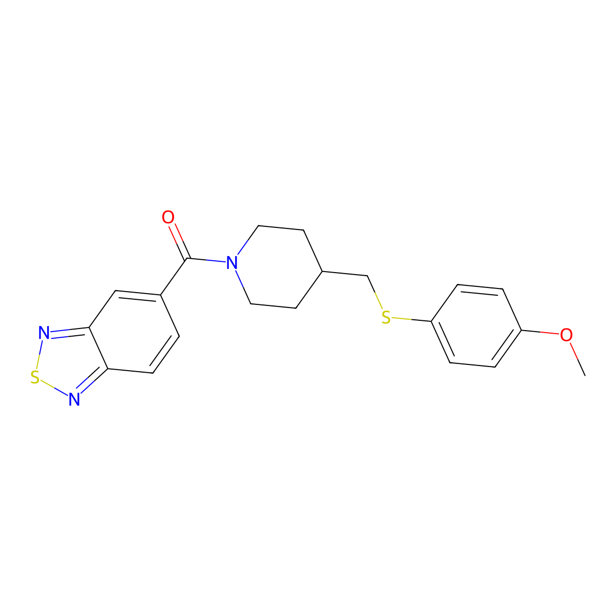 Benzo[c][1,2,5]thiadiazol-5-yl(4-(((4-methoxyphenyl)thio)methyl)piperidin-1-yl)methanone molecular structure, CAS 1421523-13-8