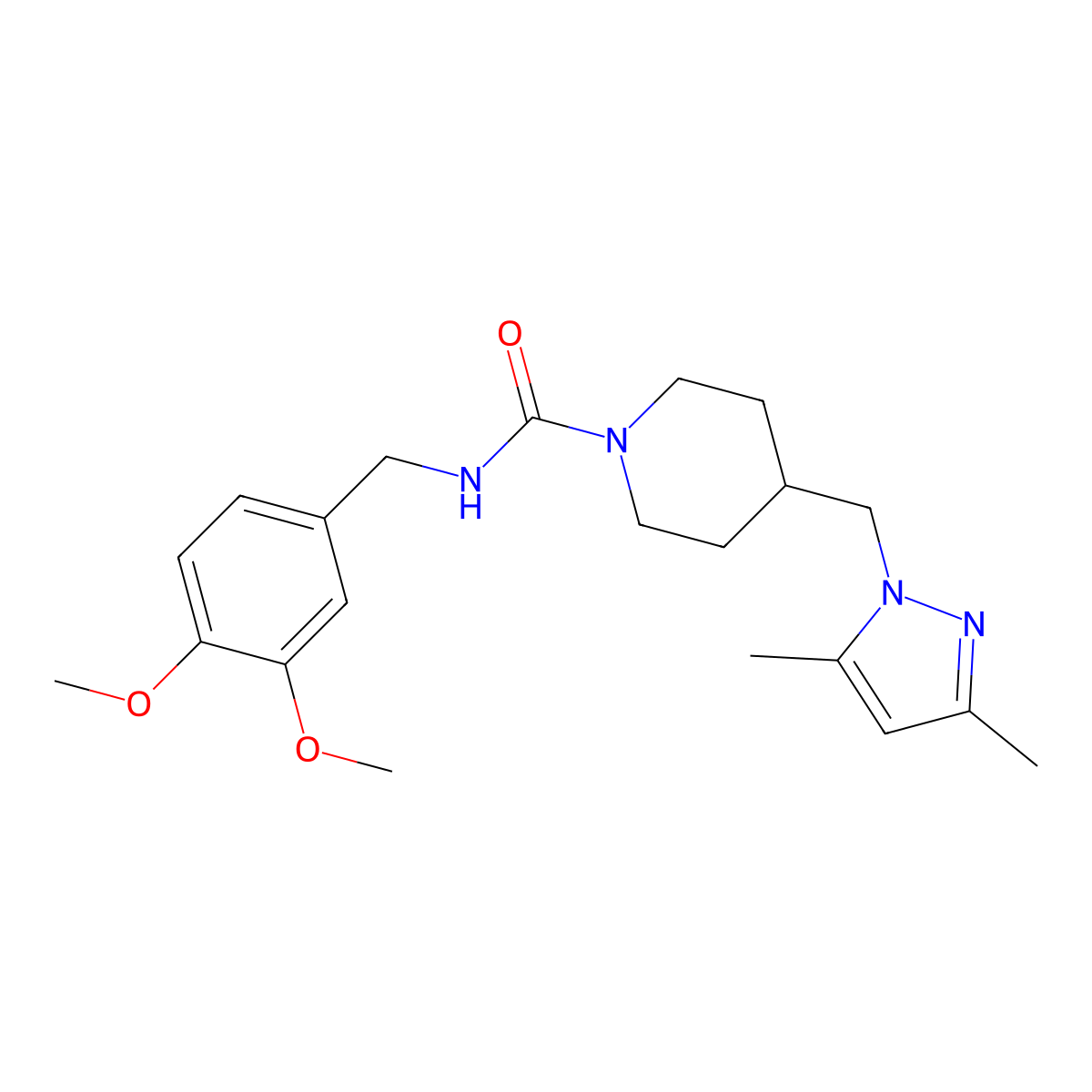 N-[(3,4-dimethoxyphenyl)methyl]-4-[(3,5-dimethyl-1H-pyrazol-1-yl)methyl]piperidine-1-carboxamide molecular structure, CAS 1421523-18-3