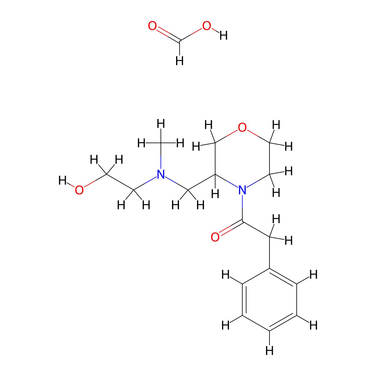 1-(3-(((2-Hydroxyethyl)(methyl)amino)methyl)morpholino)-2-phenylethanone formate molecular structure, CAS 1421523-28-5