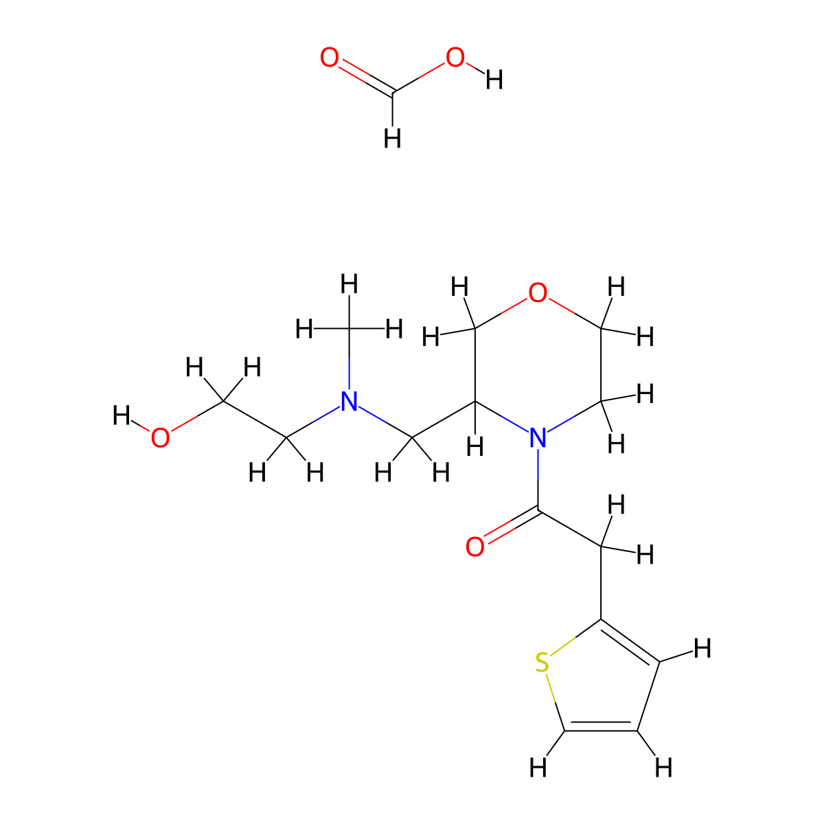 1-(3-(((2-Hydroxyethyl)(methyl)amino)methyl)morpholino)-2-(thiophen-2-yl)ethanone formate molecular structure, CAS 1421523-35-4