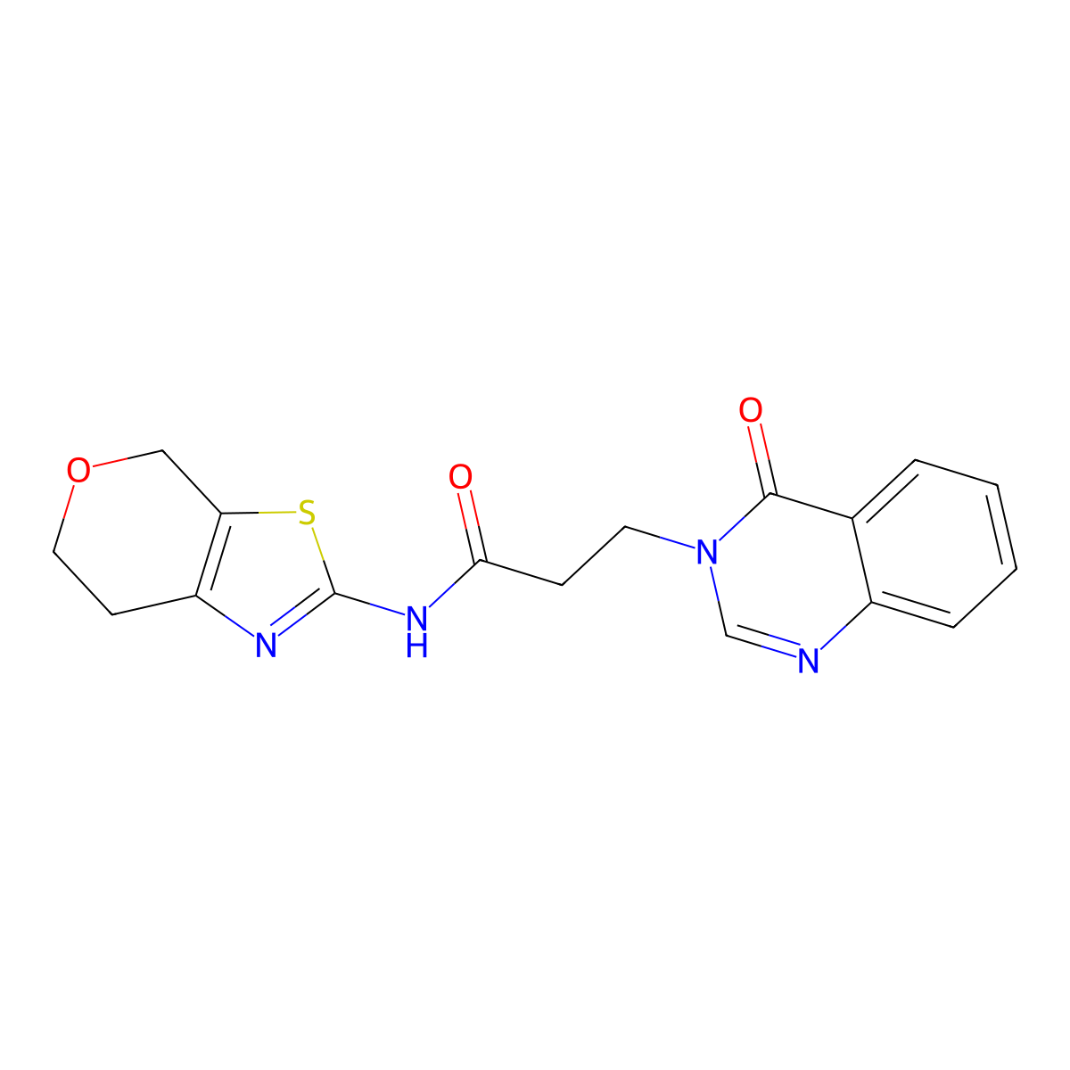N-(6,7-dihydro-4H-pyrano[4,3-d]thiazol-2-yl)-3-(4-oxoquinazolin-3(4H)-yl)propanamide molecular structure, CAS 1421523-38-7