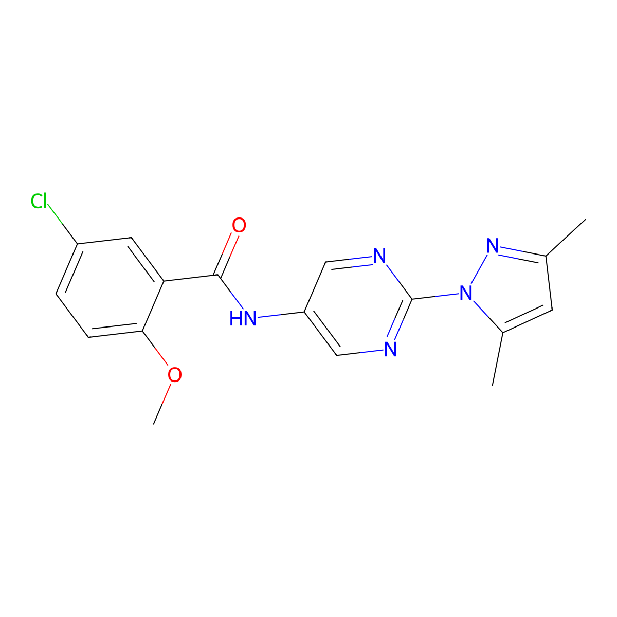 5-chloro-N-[2-(3,5-dimethyl-1H-pyrazol-1-yl)pyrimidin-5-yl]-2-methoxybenzamide molecular structure, CAS 1421523-40-1
