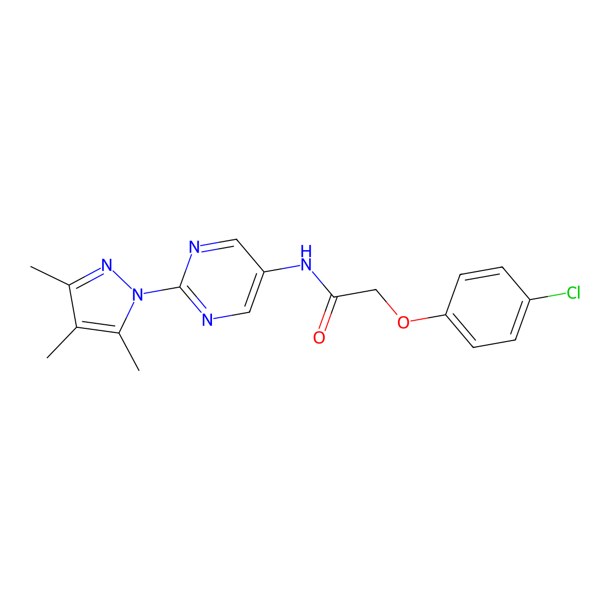 2-(4-chlorophenoxy)-N-[2-(3,4,5-trimethyl-1H-pyrazol-1-yl)pyrimidin-5-yl]acetamide molecular structure, CAS 1421523-46-7