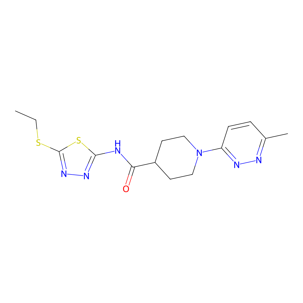 N-(5-(ethylthio)-1,3,4-thiadiazol-2-yl)-1-(6-methylpyridazin-3-yl)piperidine-4-carboxamide molecular structure, CAS 1421523-53-6