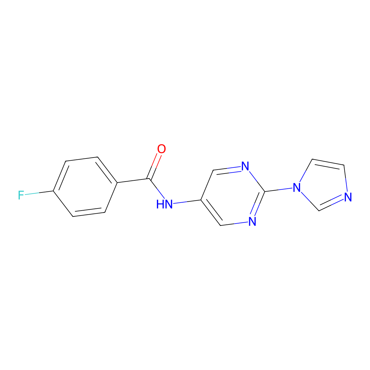 N-(2-(1H-imidazol-1-yl)pyrimidin-5-yl)-4-fluorobenzamide molecular structure, CAS 1421523-64-9