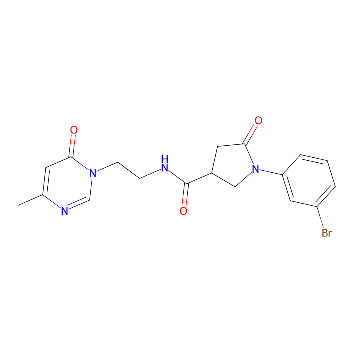 1-(3-bromophenyl)-N-(2-(4-methyl-6-oxopyrimidin-1(6H)-yl)ethyl)-5-oxopyrrolidine-3-carboxamide molecular structure, CAS 1421523-67-2