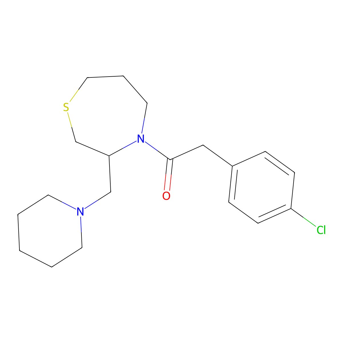 2-(4-Chlorophenyl)-1-{3-[(piperidin-1-yl)methyl]-1,4-thiazepan-4-yl}ethan-1-one molecular structure, CAS 1421523-68-3