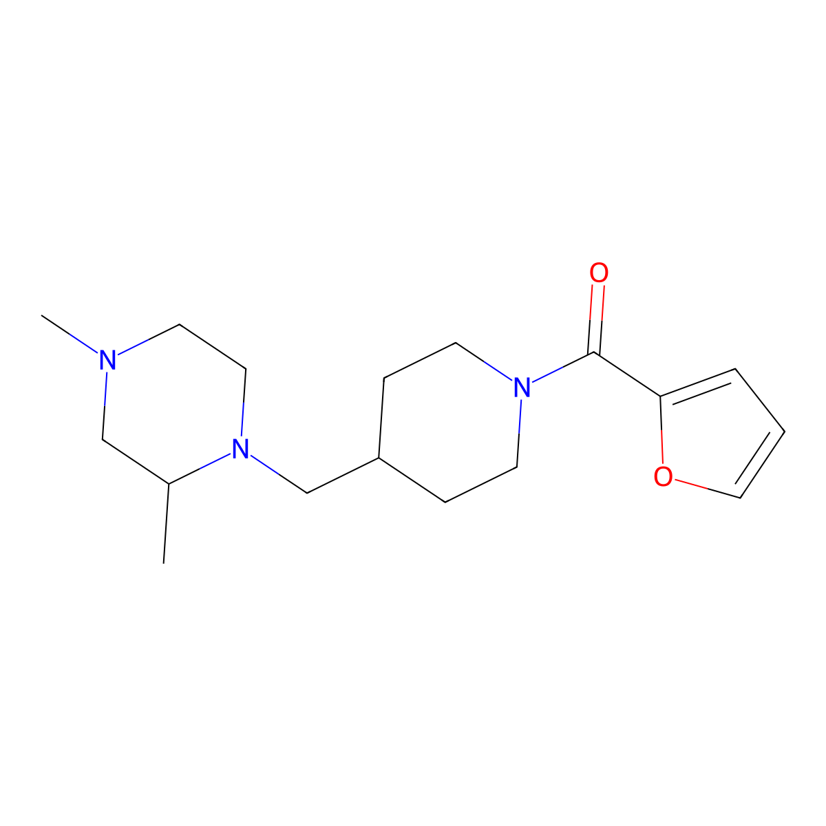 (4-((2,4-Dimethylpiperazin-1-yl)methyl)piperidin-1-yl)(furan-2-yl)methanone molecular structure, CAS 1421523-72-9