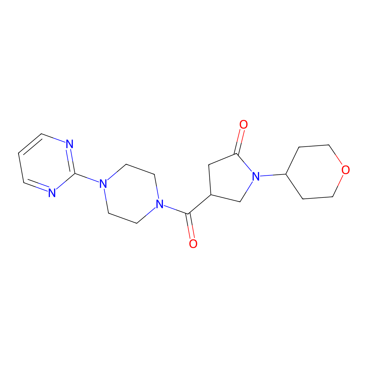 4-(4-(pyrimidin-2-yl)piperazine-1-carbonyl)-1-(tetrahydro-2H-pyran-4-yl)pyrrolidin-2-one molecular structure, CAS 1421523-80-9