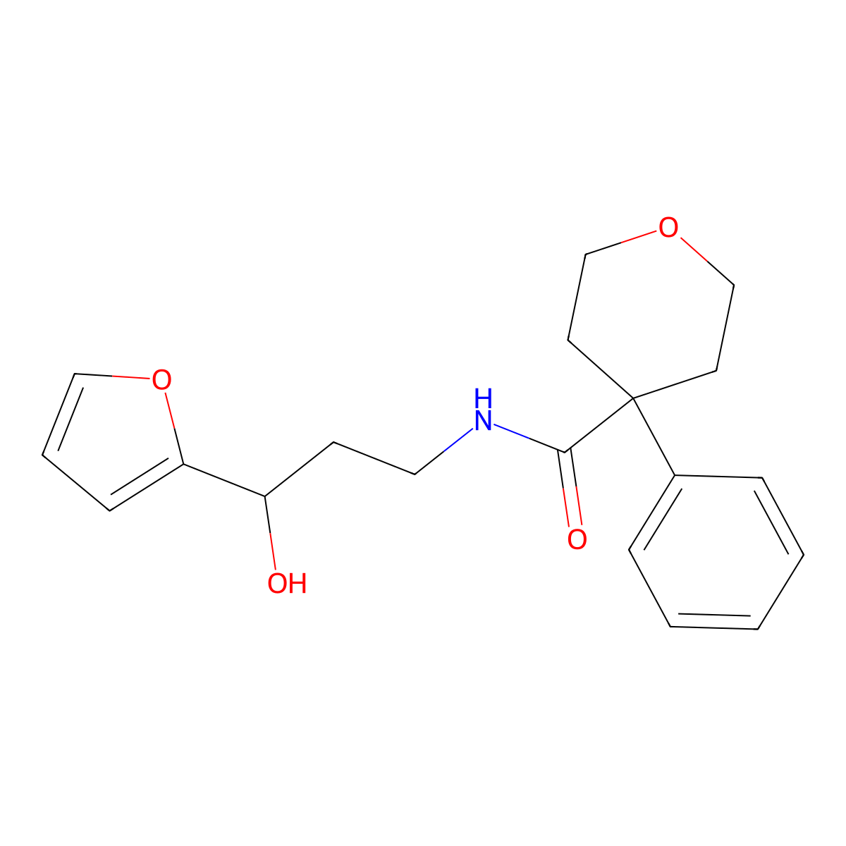 N-[3-(Furan-2-YL)-3-hydroxypropyl]-4-phenyloxane-4-carboxamide molecular structure, CAS 1421523-86-5