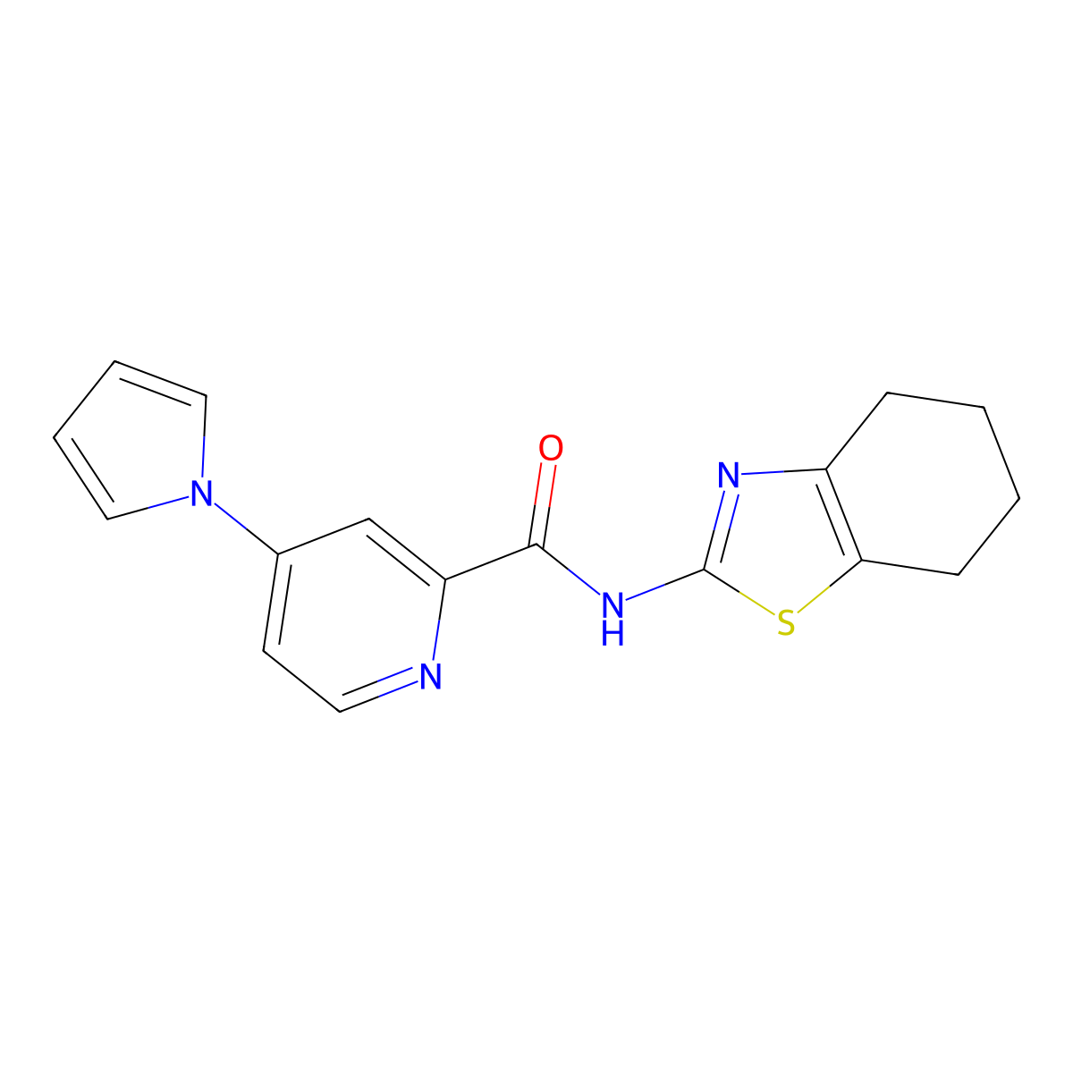 4-(1H-pyrrol-1-yl)-N-(4,5,6,7-tetrahydro-1,3-benzothiazol-2-yl)pyridine-2-carboxamide molecular structure, CAS 1421523-91-2