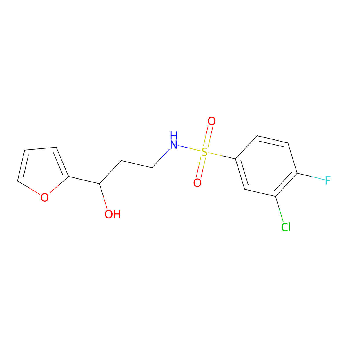 3-chloro-4-fluoro-N-(3-(furan-2-yl)-3-hydroxypropyl)benzenesulfonamide molecular structure, CAS 1421523-93-4