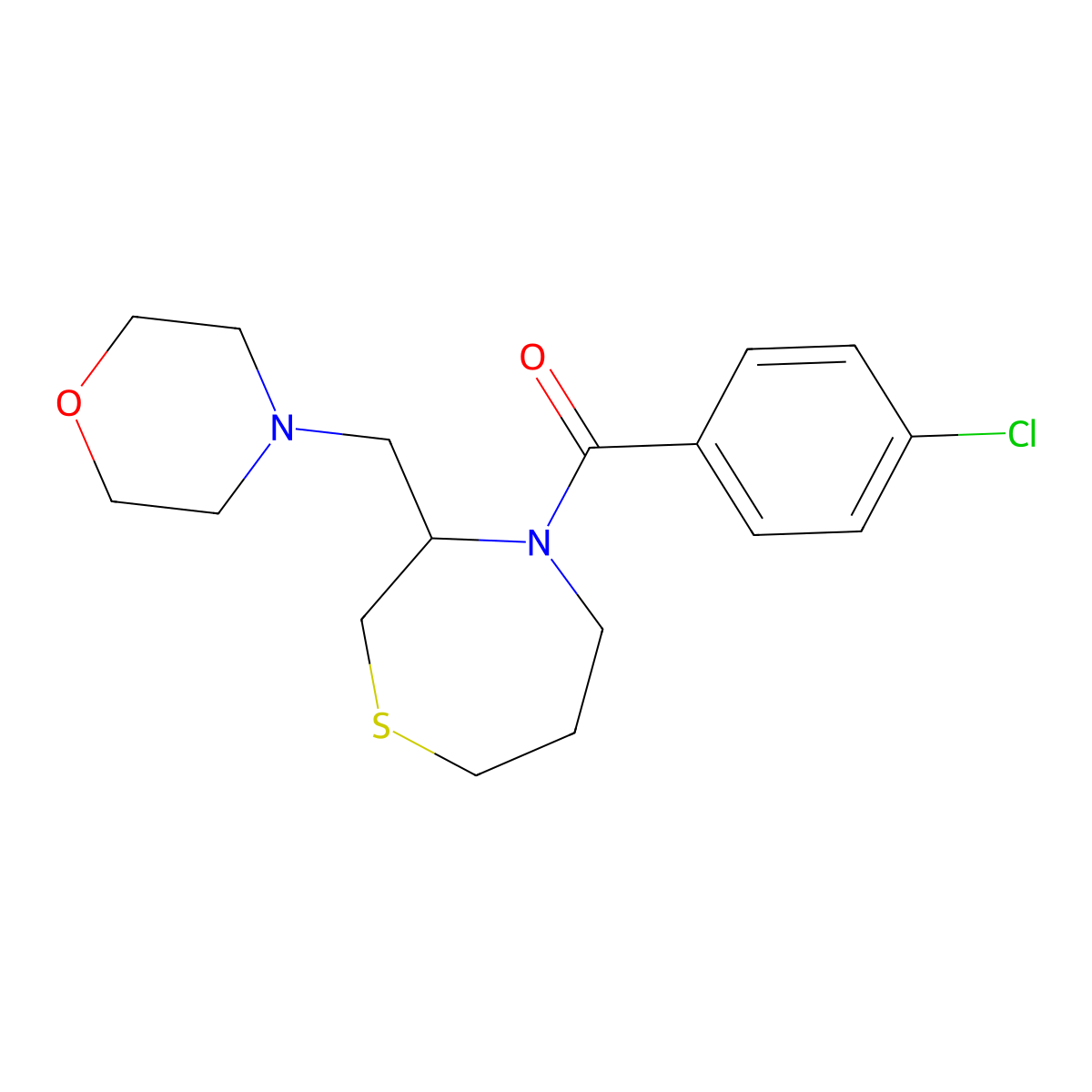(4-Chlorophenyl)(3-(morpholinomethyl)-1,4-thiazepan-4-yl)methanone molecular structure, CAS 1421523-94-5