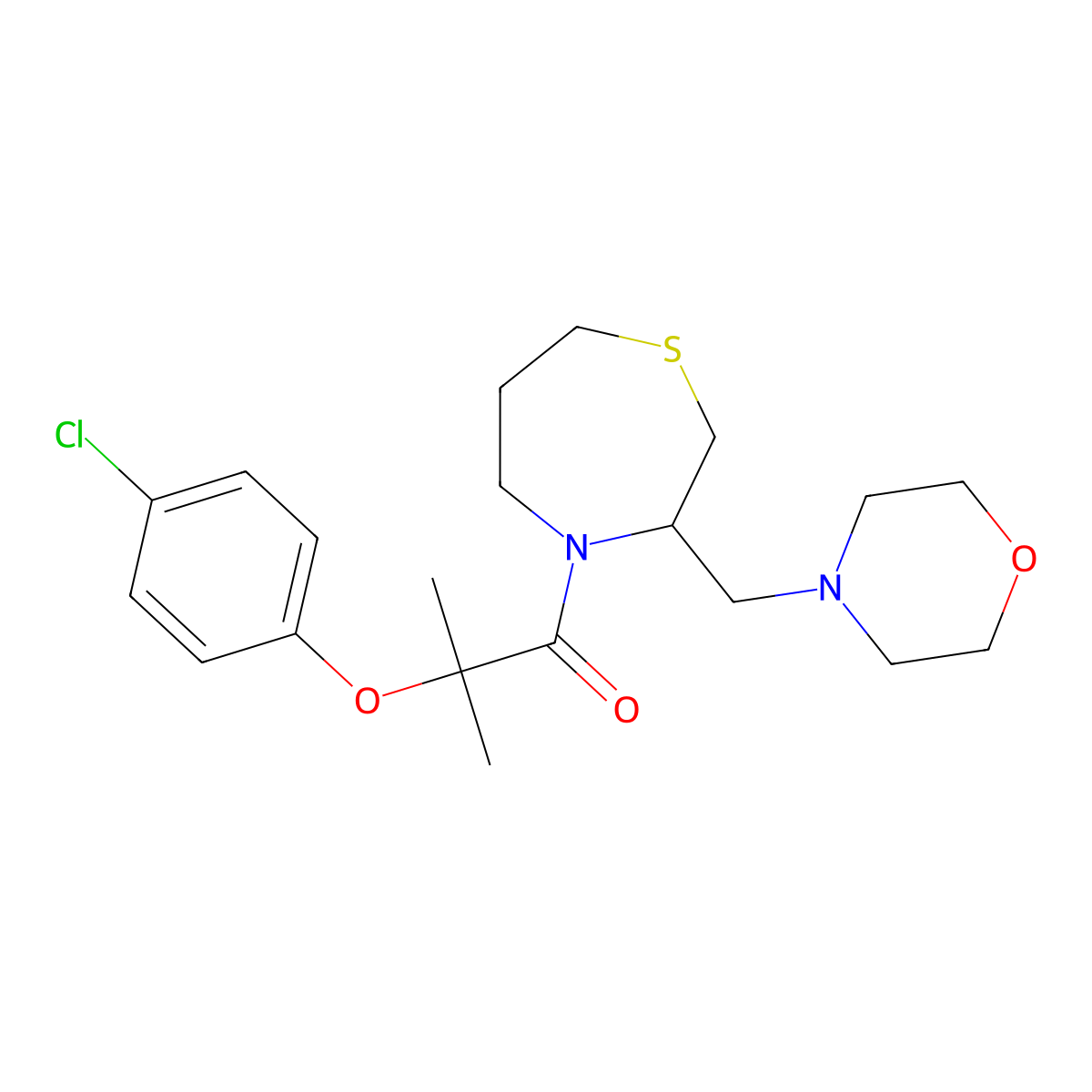 2-(4-Chlorophenoxy)-2-methyl-1-(3-(morpholinomethyl)-1,4-thiazepan-4-yl)propan-1-one molecular structure, CAS 1421523-96-7
