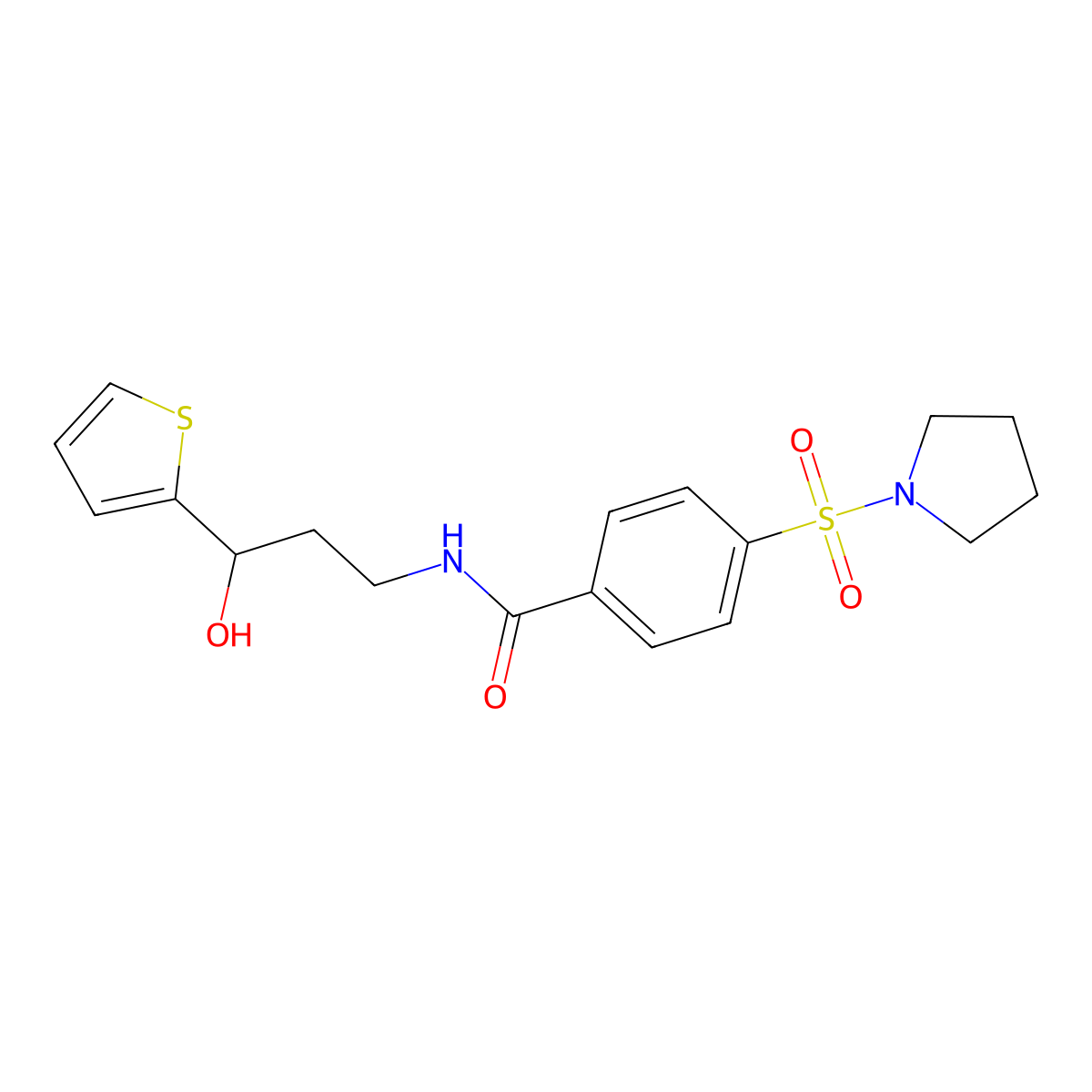N-(3-hydroxy-3-(thiophen-2-yl)propyl)-4-(pyrrolidin-1-ylsulfonyl)benzamide molecular structure, CAS 1421524-04-0
