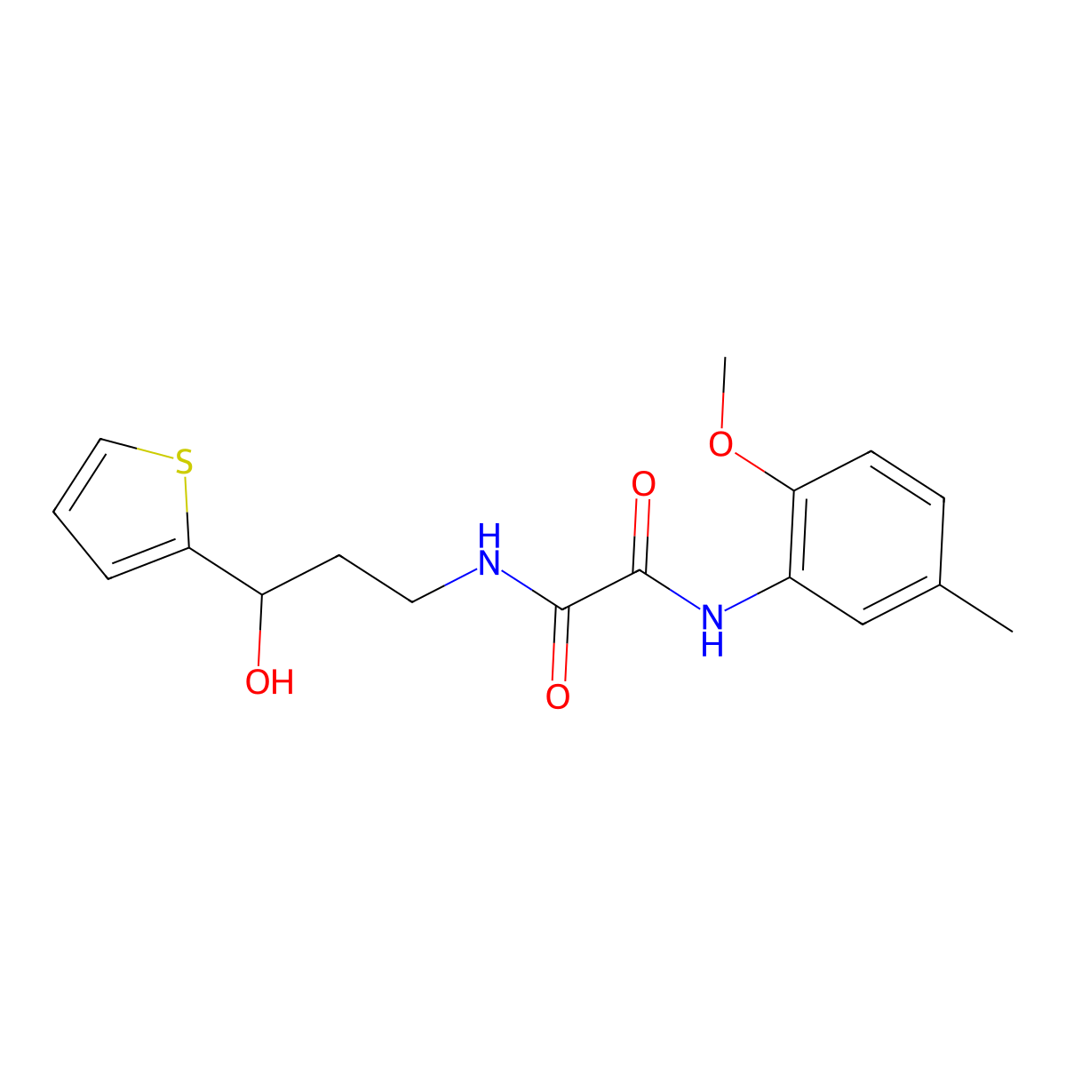 N1-(3-hydroxy-3-(thiophen-2-yl)propyl)-N2-(2-methoxy-5-methylphenyl)oxalamide molecular structure, CAS 1421524-11-9