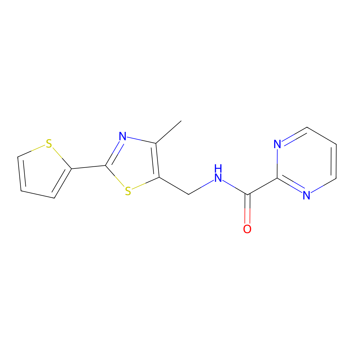 N-((4-methyl-2-(thiophen-2-yl)thiazol-5-yl)methyl)pyrimidine-2-carboxamide molecular structure, CAS 1421524-15-3