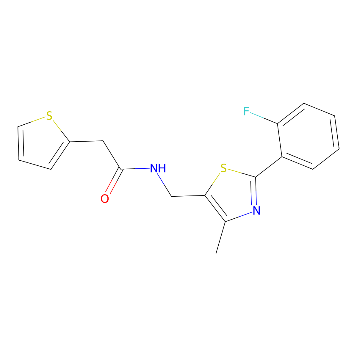 N-((2-(2-fluorophenyl)-4-methylthiazol-5-yl)methyl)-2-(thiophen-2-yl)acetamide molecular structure, CAS 1421524-17-5