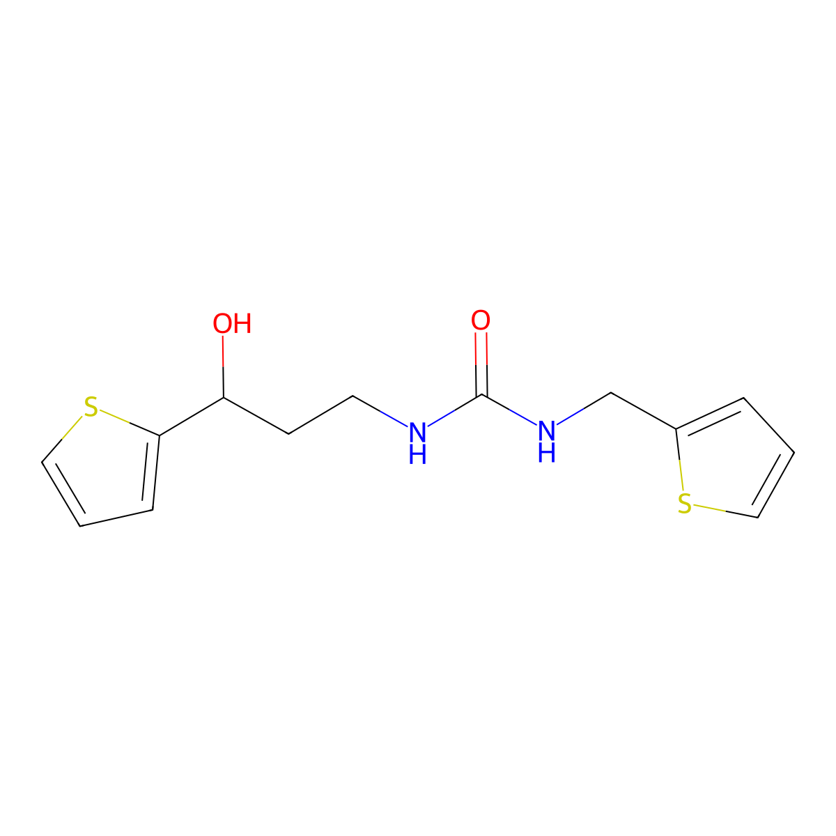 3-[3-Hydroxy-3-(thiophen-2-yl)propyl]-1-[(thiophen-2-yl)methyl]urea molecular structure, CAS 1421524-18-6