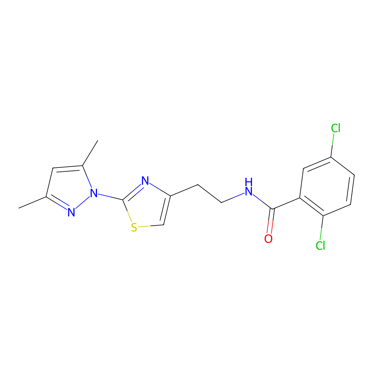 2,5-dichloro-N-(2-(2-(3,5-dimethyl-1H-pyrazol-1-yl)thiazol-4-yl)ethyl)benzamide molecular structure, CAS 1421524-21-1