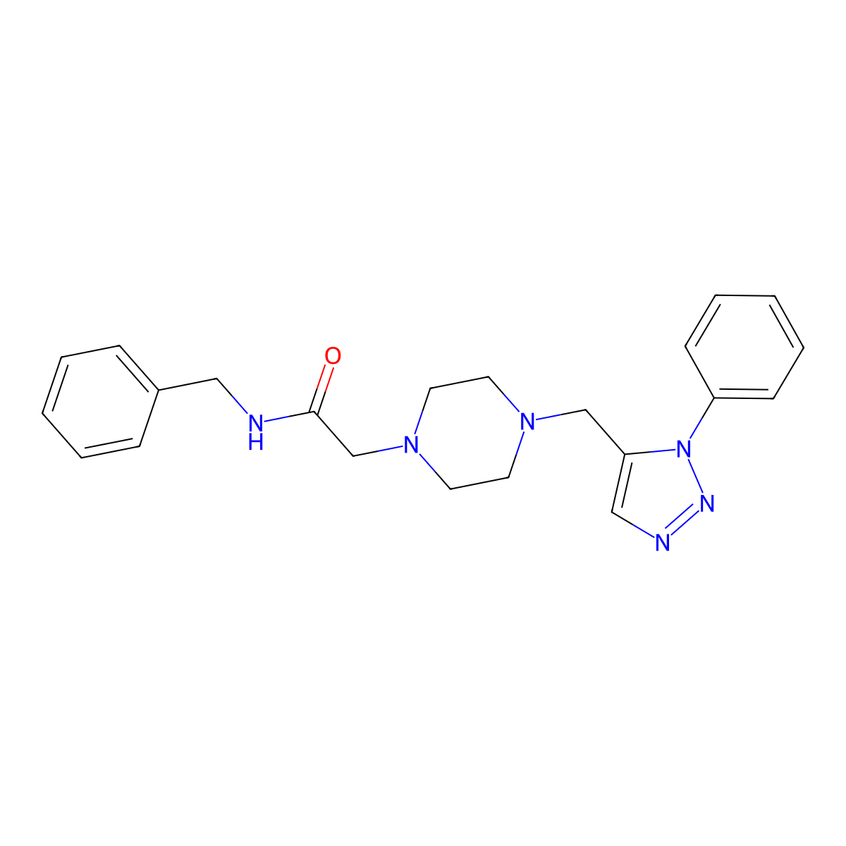 N-benzyl-2-(4-((1-phenyl-1H-1,2,3-triazol-5-yl)methyl)piperazin-1-yl)acetamide molecular structure, CAS 1421524-26-6