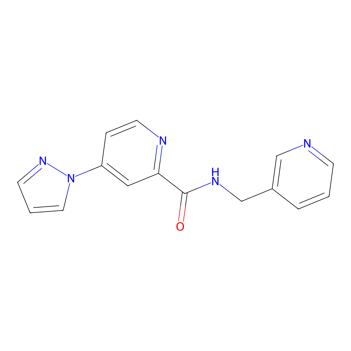 4-(1H-pyrazol-1-yl)-N-(pyridin-3-ylmethyl)picolinamide molecular structure, CAS 1421524-33-5